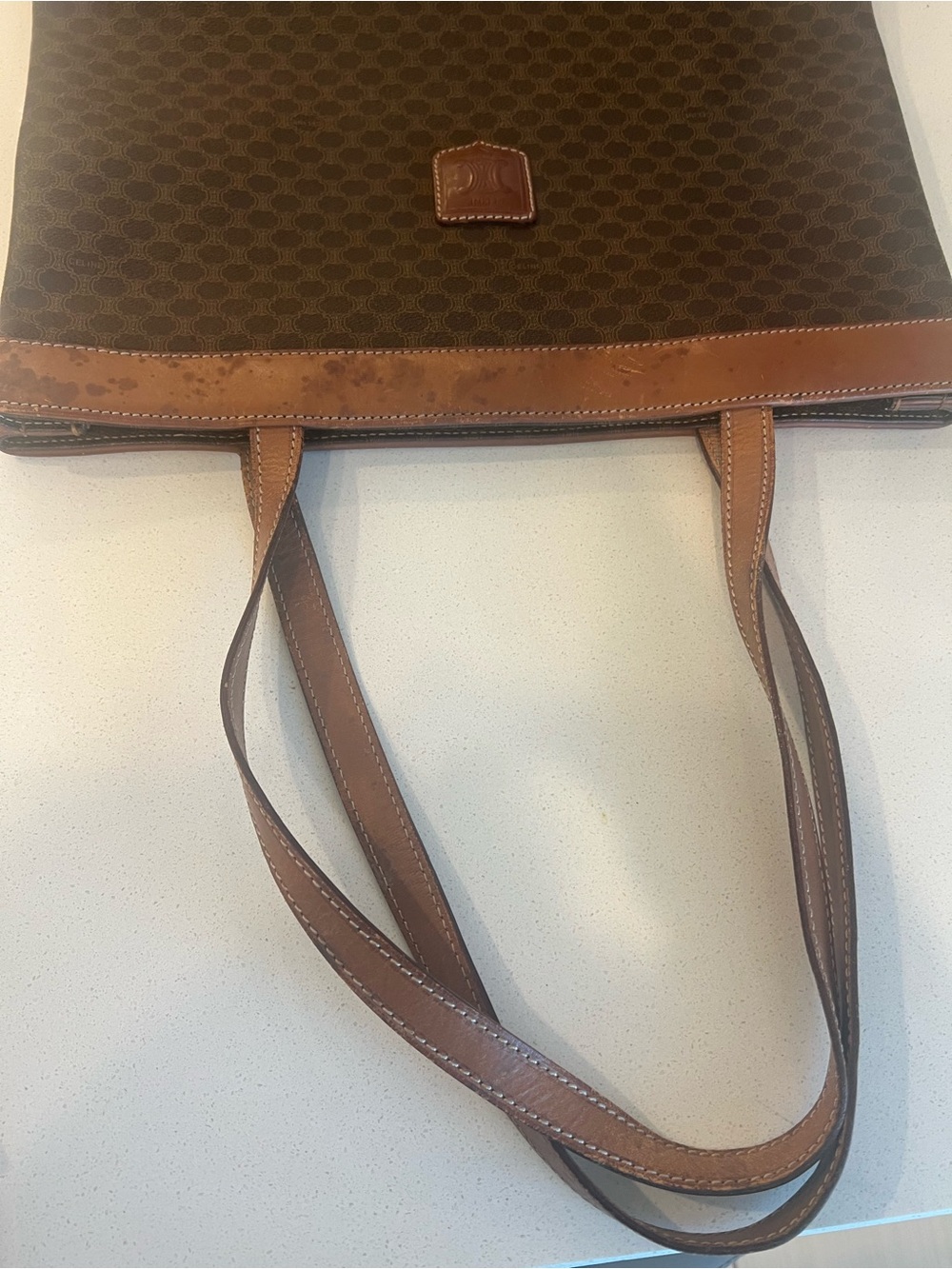 Celine Dark Brown Monogram Canvas Tote with Tan Leather Trim - Picture 12 of 13